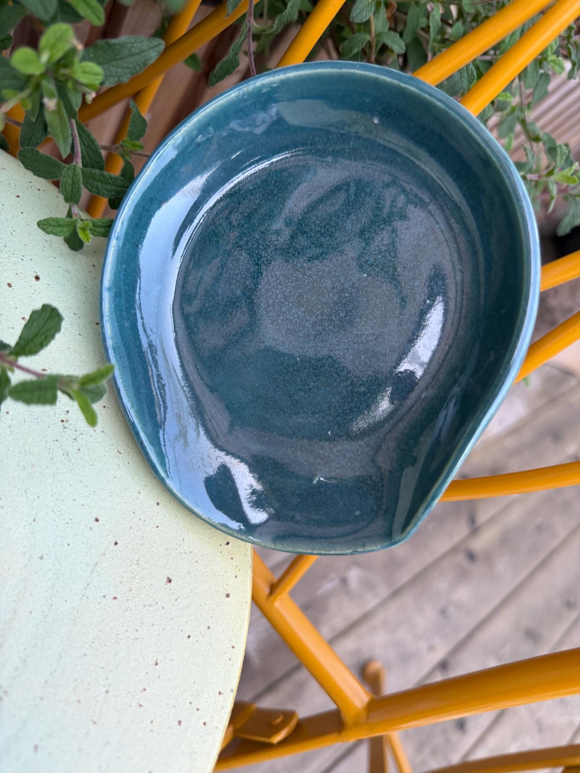 Handmade Aqua Ceramic Spoon Rest – Glossy Glaze, Finish (13cm) - Image 6