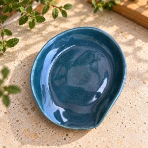 Handmade Aqua Ceramic Spoon Rest – Glossy Glaze, Finish (13cm)