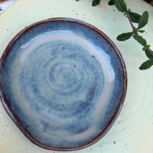 Handmade Blue Ceramic Spoon Rest, Glossy Stoneware Utensil Holder (Cotswolds Pottery)