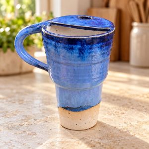 Handmade Aqua Blue Speckled Ceramic Travel Mug, smoothies cup 420ml