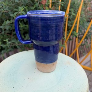 Handmade Blue Speckled Ceramic Travel Mug, smoothies cup 440ml