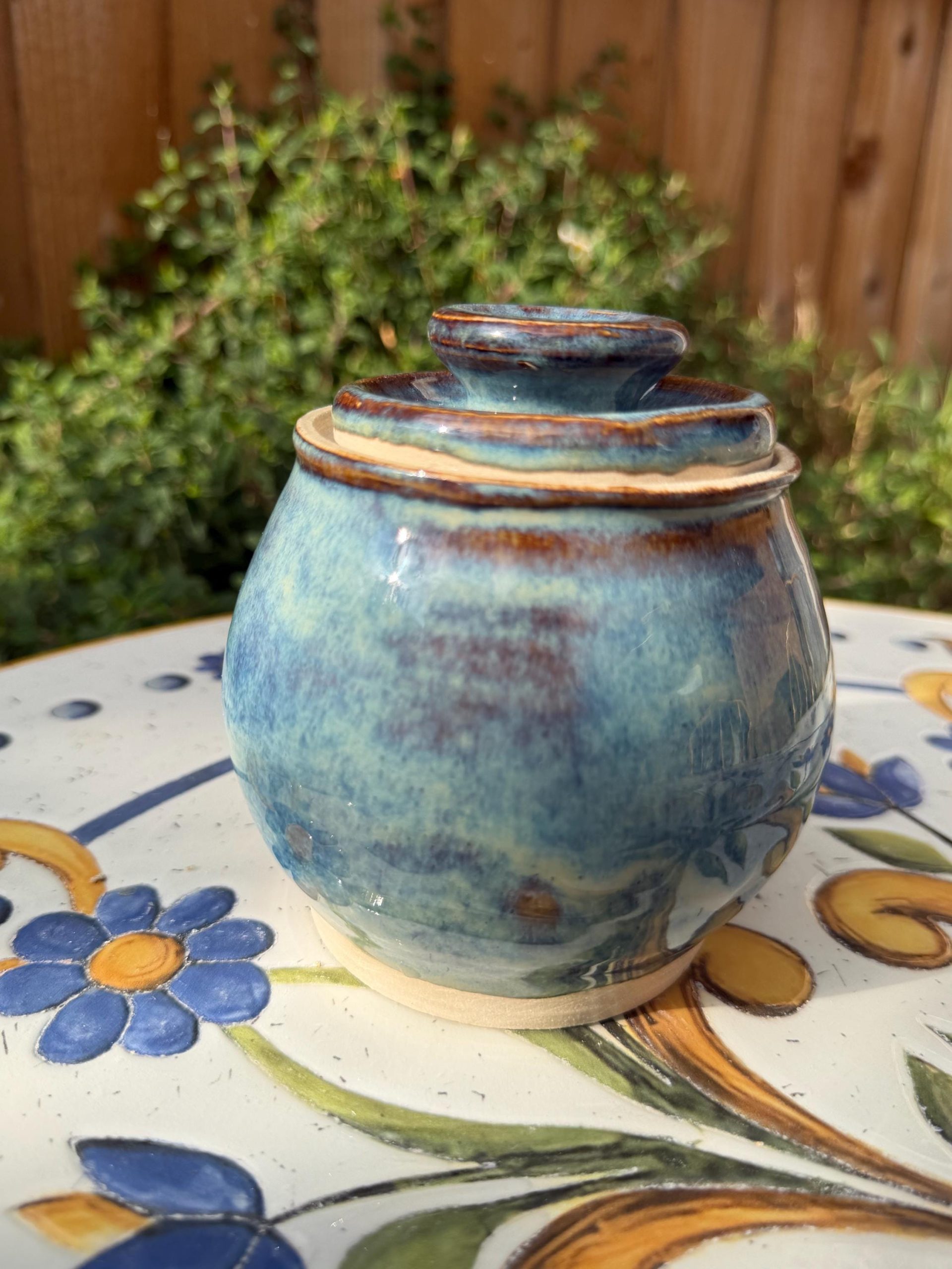 Handmade Blue Ceramic Storage Jar with Lid, 460ml Kitchen Canister - Image 3